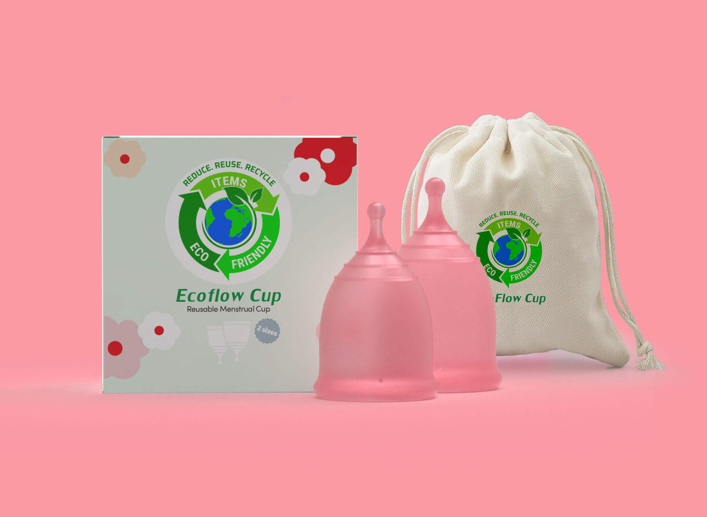 EcoFlow Menstrual Cup Kit: 2 Medical Grade Silicone Cups + Bag